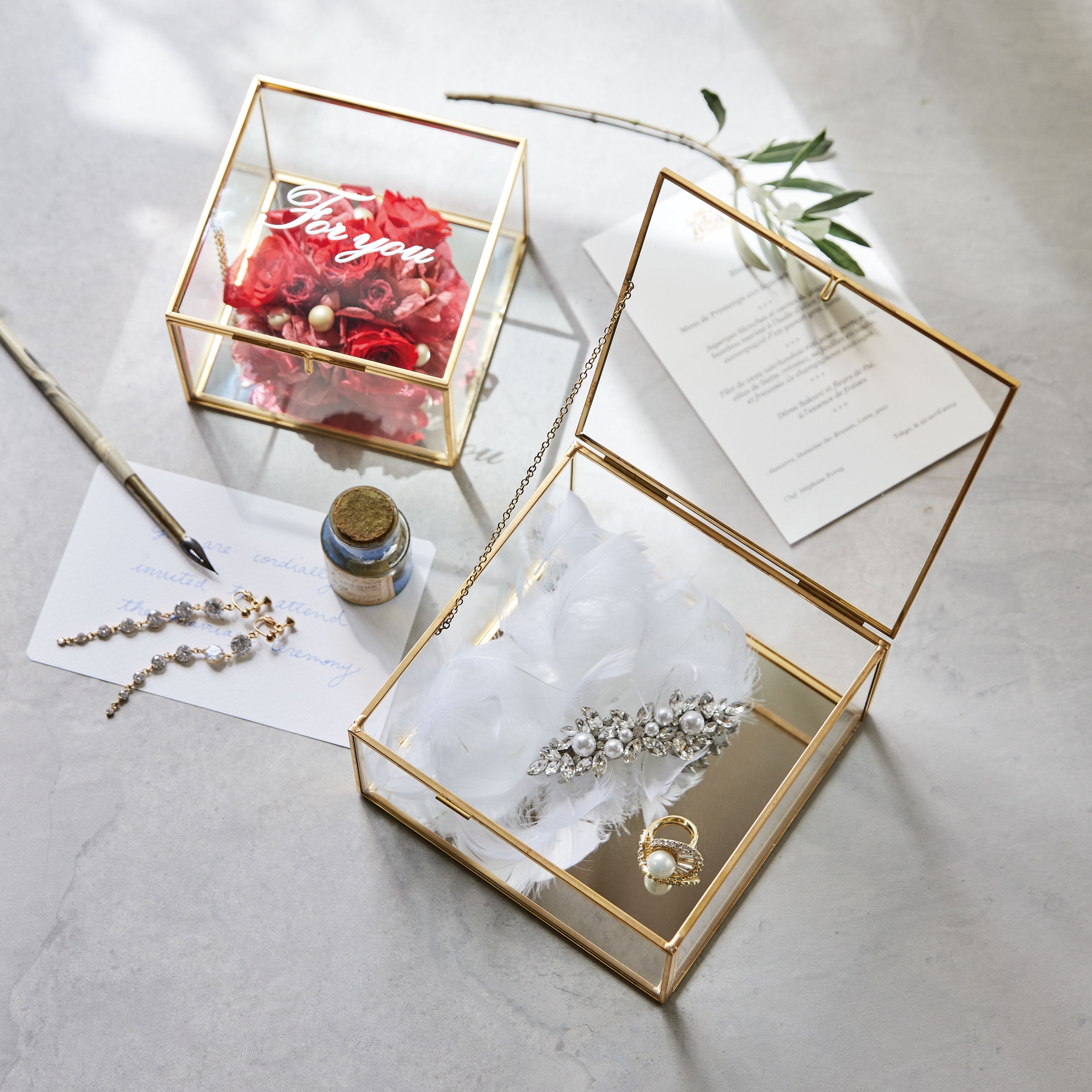 ジュエリーケースのような真鍮とガラスのアレンジボックス【Jardin miniature - ジャルダンミニアチュール】