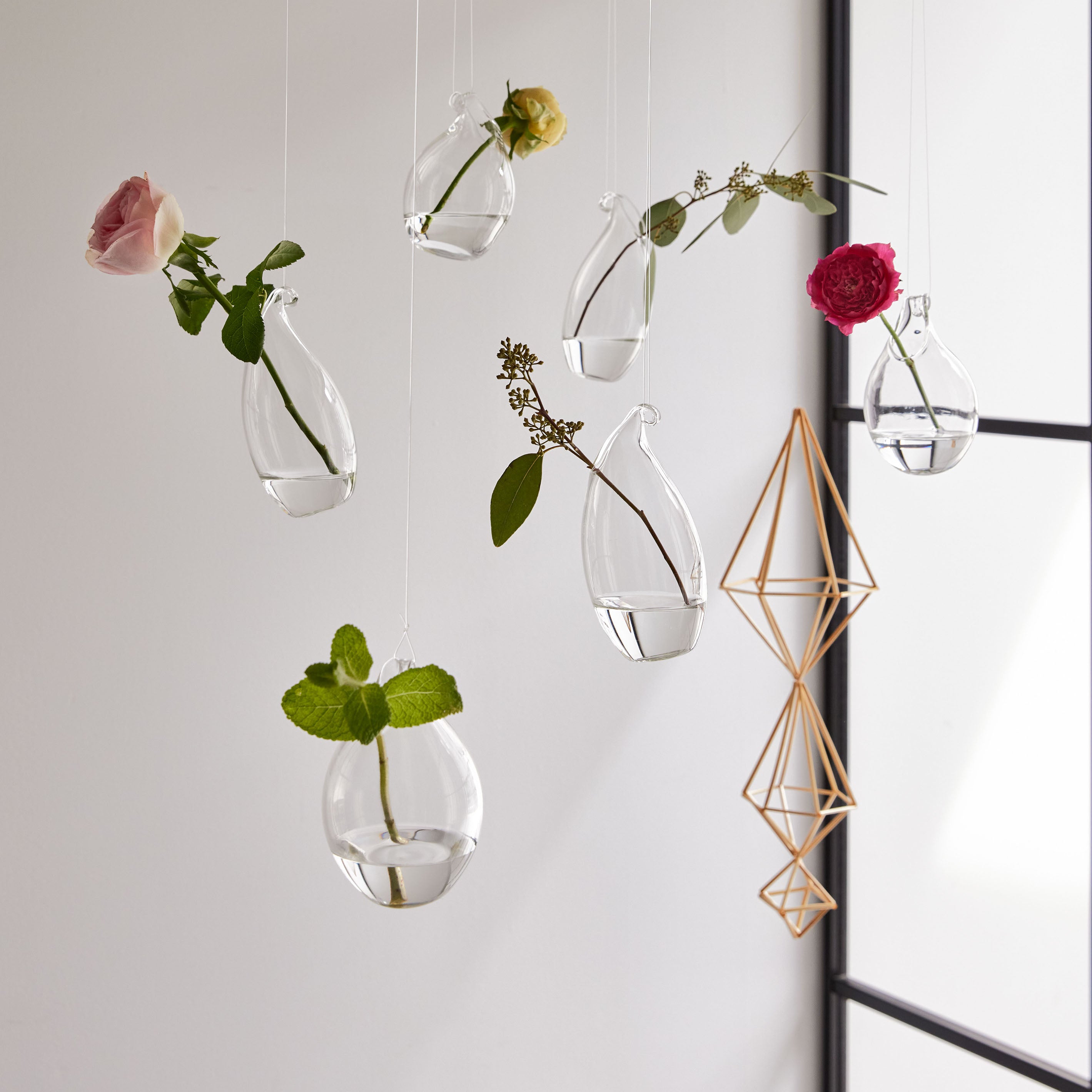 吊るしても置いてもOK!2wayで楽しめる丸いガラスの花瓶【airy drop - エアリードロップ】