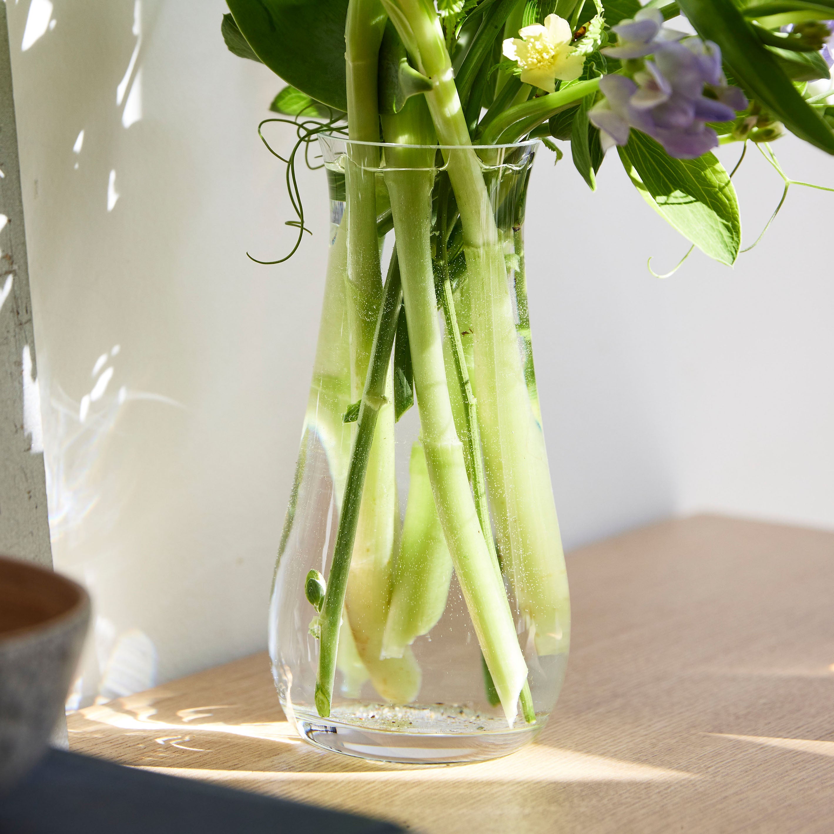 シンプルで機能的な、透明・茶色のグラデーションカラーが魅力のガラスの花瓶【mazzo - マッツォ】トールタイプ