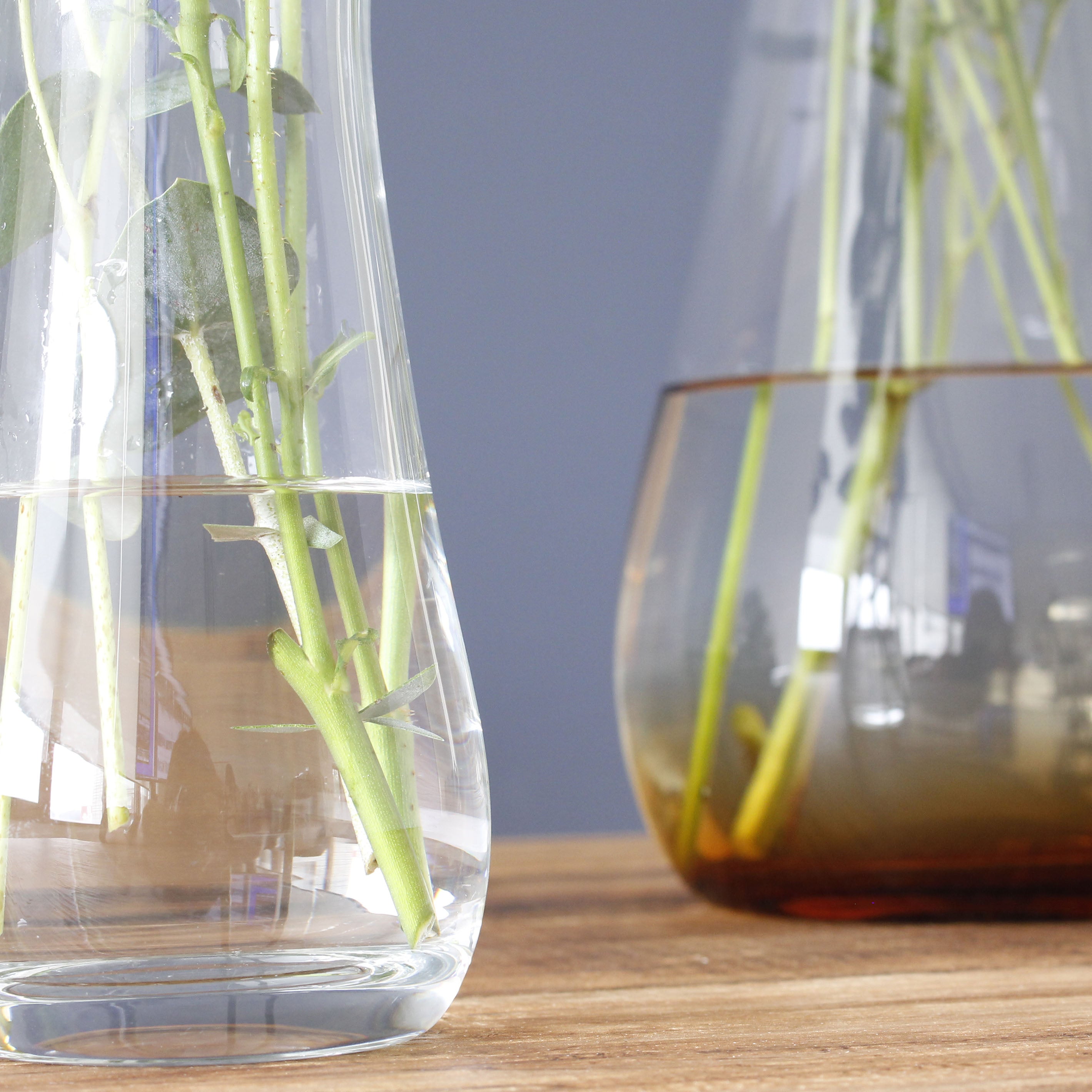 シンプルで機能的な、透明・茶色のグラデーションカラーが魅力のガラスの花瓶【mazzo - マッツォ】トールタイプ