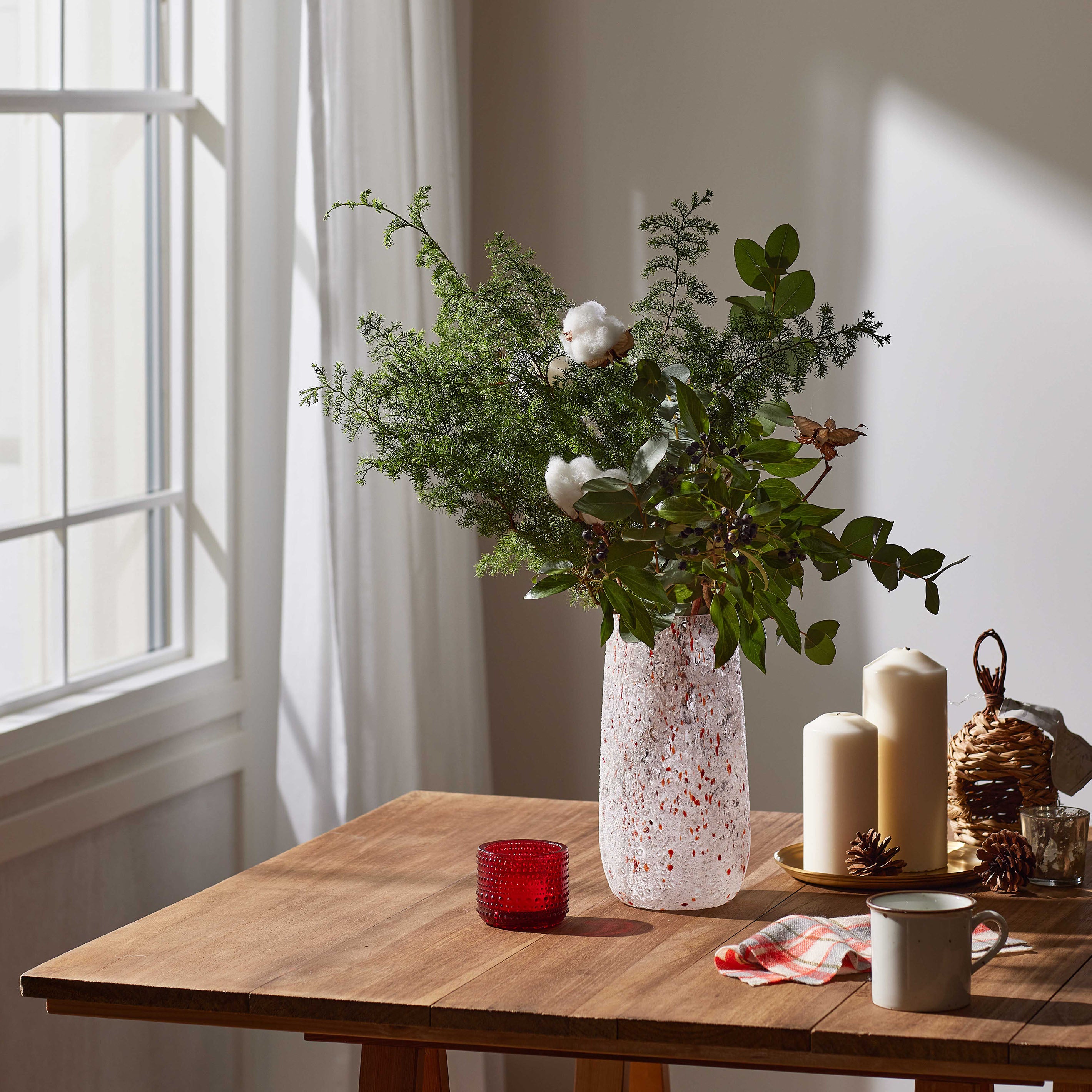 まるで氷のようなテクスチャのガラスの花瓶【snow - スノウ】